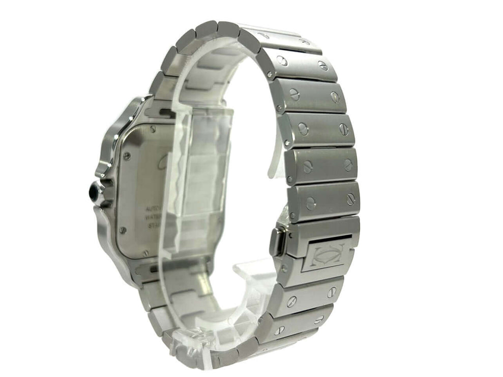 Rückseite des Cartier Santos de Cartier großen Modells WSSA0037 mit Edelstahlarmband