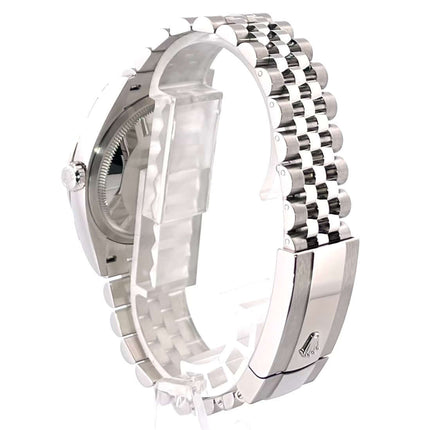 Rückansicht einer Rolex Datejust 36 Oystersteel Weißgold mit Edelstahlband und Faltschließe.