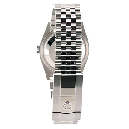 Rückansicht der Rolex Datejust 36 Oystersteel Weißgold Ref. 126234 mit Jubile-Edelstahlband und Faltschließe.