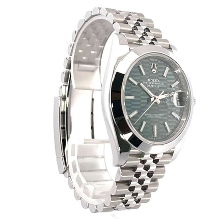 Rolex Datejust 41 126300 Edelstahl Mintgrün Riffelmuster Zifferblatt Jubile-Band Leuchtindizes Uhr