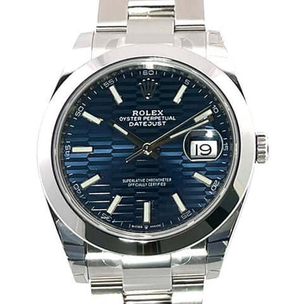Rolex Datejust 41 Edelstahl 126300 Blau Riffelmuster Zifferblatt und Edelstahlband