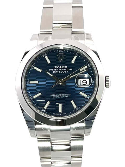 Rolex Datejust 41 Edelstahl 126300 Blau Riffelmuster Zifferblatt und Edelstahlband