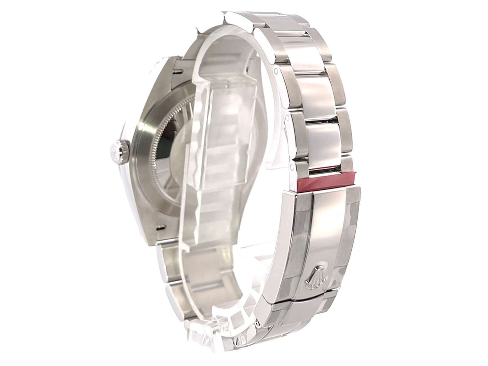 Rückansicht Rolex Datejust 41 Edelstahl Ref. 126300 mit poliertem und satiniertem Oyster-Band und Faltschließe