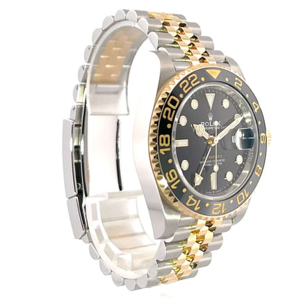 Rolex GMT-Master II Edelstahl Gelbgold 126713GRNR, Jubilee-Band, schwarz-graue Cerachrom-Lünette, schwarzes Zifferblatt.