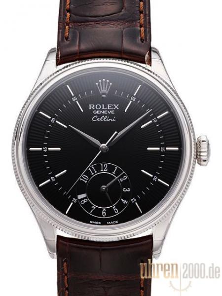 Rolex Cellini Dual Time Ref. 50529 schwarzes Zifferblatt, Leder Braun M50529-0010