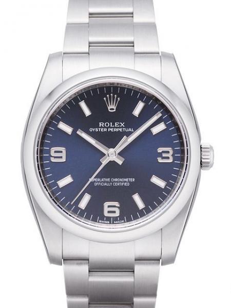 Rolex Oyster Perpetual 34 Ref. 114200 Zifferblatt Blau arab./weiß index
