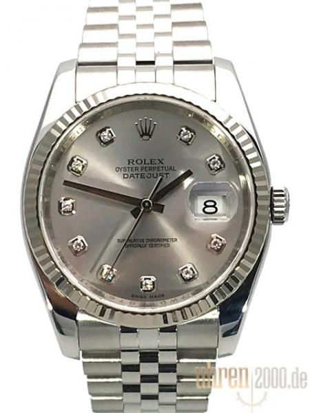 Rolex Datejust 36 Ref. 116234 Silber Diamant Jubile aus 2011 LC100