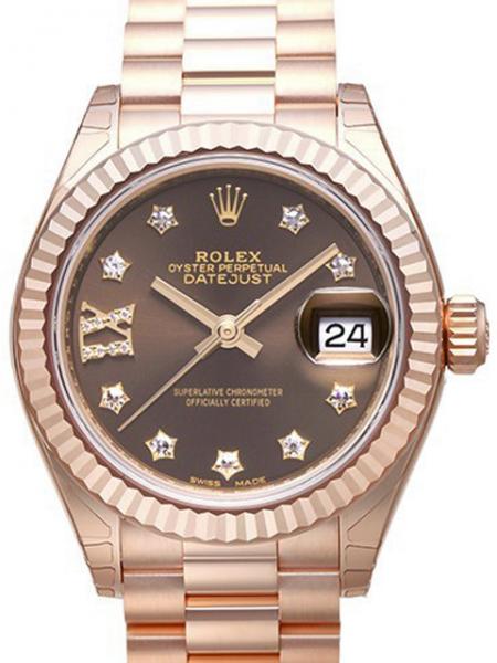 Rolex Lady-Datejust 28 18 kt Everose-Gold 279175 Choco Dia Präsident-Band
