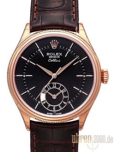 Rolex Cellini Dual Time Ref. 50525 schwarzes Zifferblatt Leder Braun, M50525-0010
