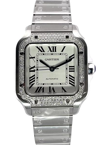 Cartier Santos de Cartier Edelstahl mittleres Modell mit Diamanten W4SA0005