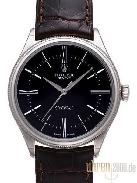 Rolex Cellini Time Ref. 50509 schwarzes Zifferblatt, braunes Lederband, M50509-0022