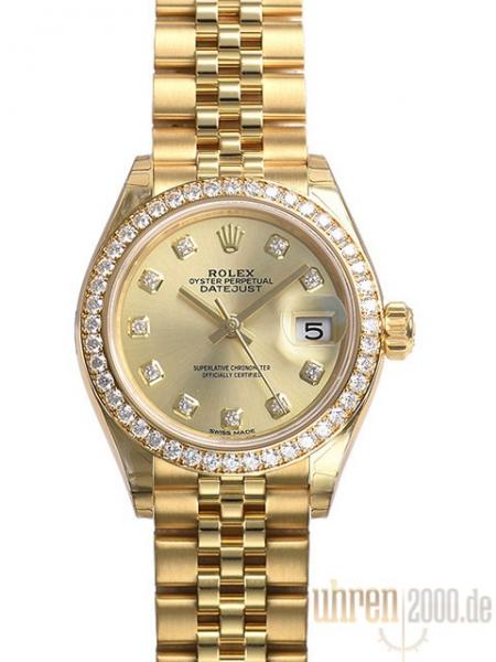 Rolex Lady-Datejust 28 Gelbgold 279138RBR Champagner Diamant Jubile-Band, M279138RBR-0024