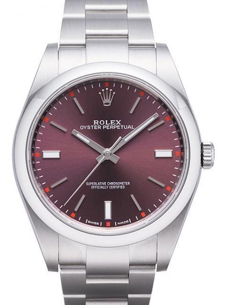 Rolex Oyster Perpetual 39 Ref. 114300 Zifferblatt red grape Index 
