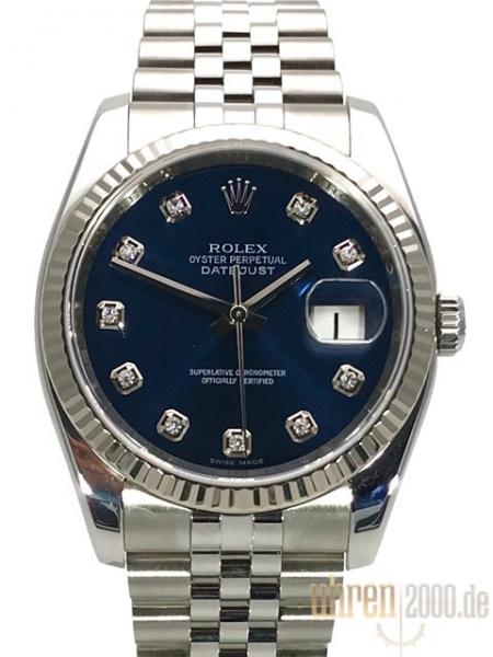 Rolex Datejust 36 116234 Blau Diamant Jubile-Band aus 2010