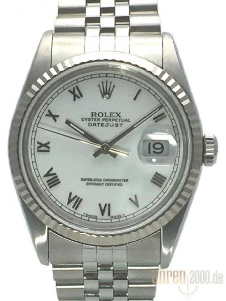 Rolex Datejust 36 Ref. 16234 Weiß Römisch Jubile-Band gebraucht aus 1995