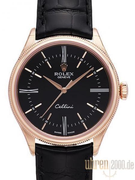 Rolex Cellini Time Everose-Gold 50505 schwarzes Zifferblatt mit schwarzem Lederband, M50505-0009