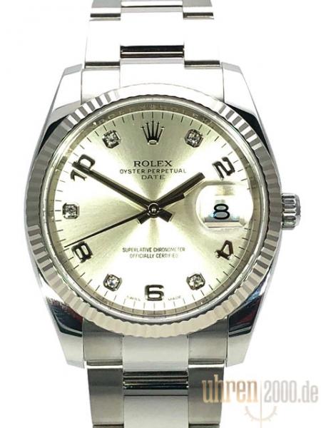 Rolex 115234 Oyster Perpetual Date 34 Silber Diamant aus 2018 LC100