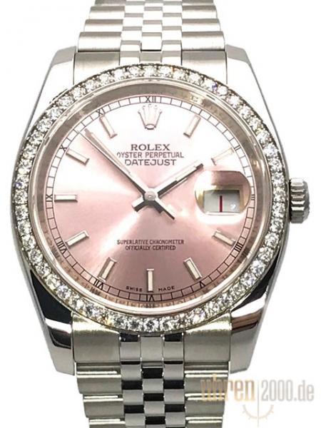 Rolex Datejust 36 Weißgold Diamant Lünette 116244 Pink aus 2010