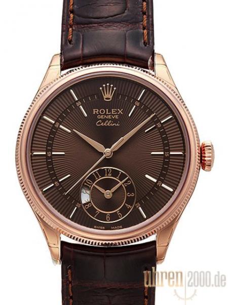 Rolex Cellini Dual Time Ref. 50525 Choco Zifferblatt Leder Braun, M50525-0015
