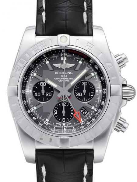 Breitling Chronomat 44 GMT Ref. AB042011.F561.744P.A20D.1 Zifferblatt Blackeye-Grau Krokodilleder Schwarz