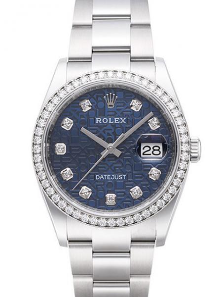 Rolex Datejust 36 Oystersteel / Weißgold mit Diamanten Ref. 126284RBR blaues Jubile Diamantzifferblatt M126284RBR-0004