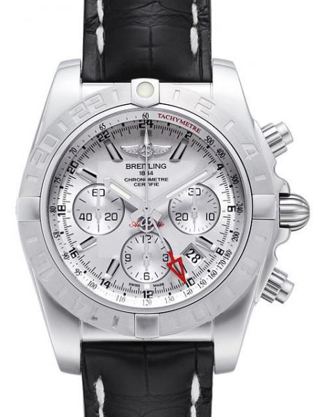 Breitling Chronomat 44 GMT Ref. AB042011.G745.744P.A20D.1 Zifferblatt Sierra-Silbern Krokodilleder Schwarz