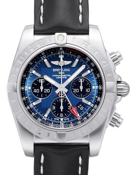Breitling Chronomat 44 GMT Ref. AB042011.C852.435X.A20BA.1 Zifferblatt Blackeye-Blau Lederband Schwarz